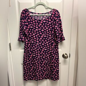 Lilly Pulitzer Somerset dress size L bocce lips kiss valentines